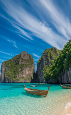 Long-tail boat in Maya Bay
